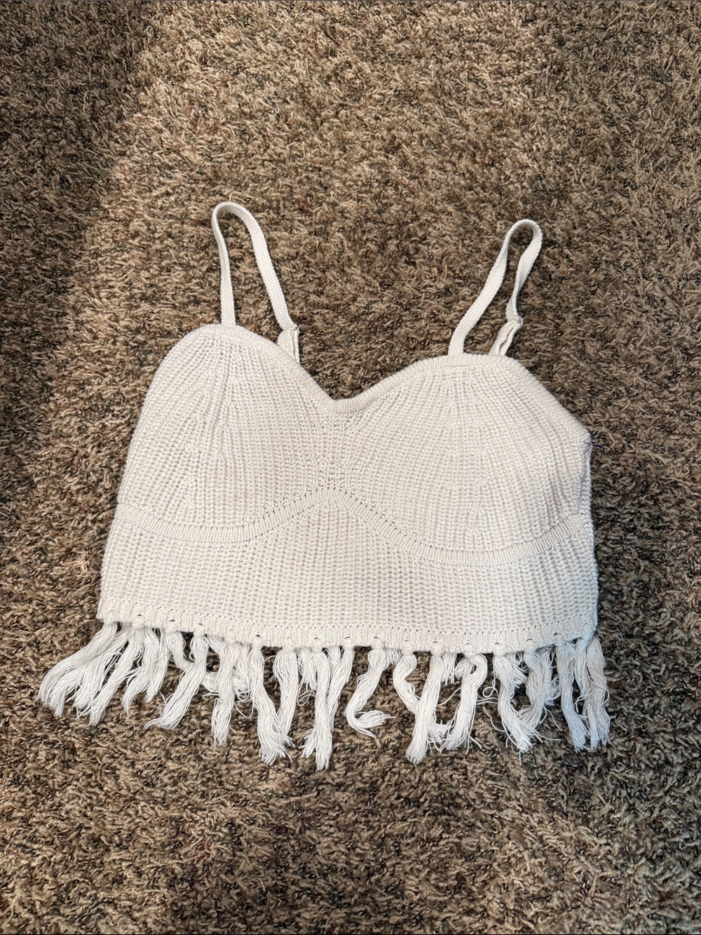 Crochet Fringe Bralette Tank Top - White